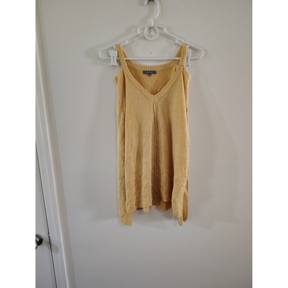 BeCool Women Mustard Yellow Cold Shoulder V-Neck Knit Sweater Size Medium